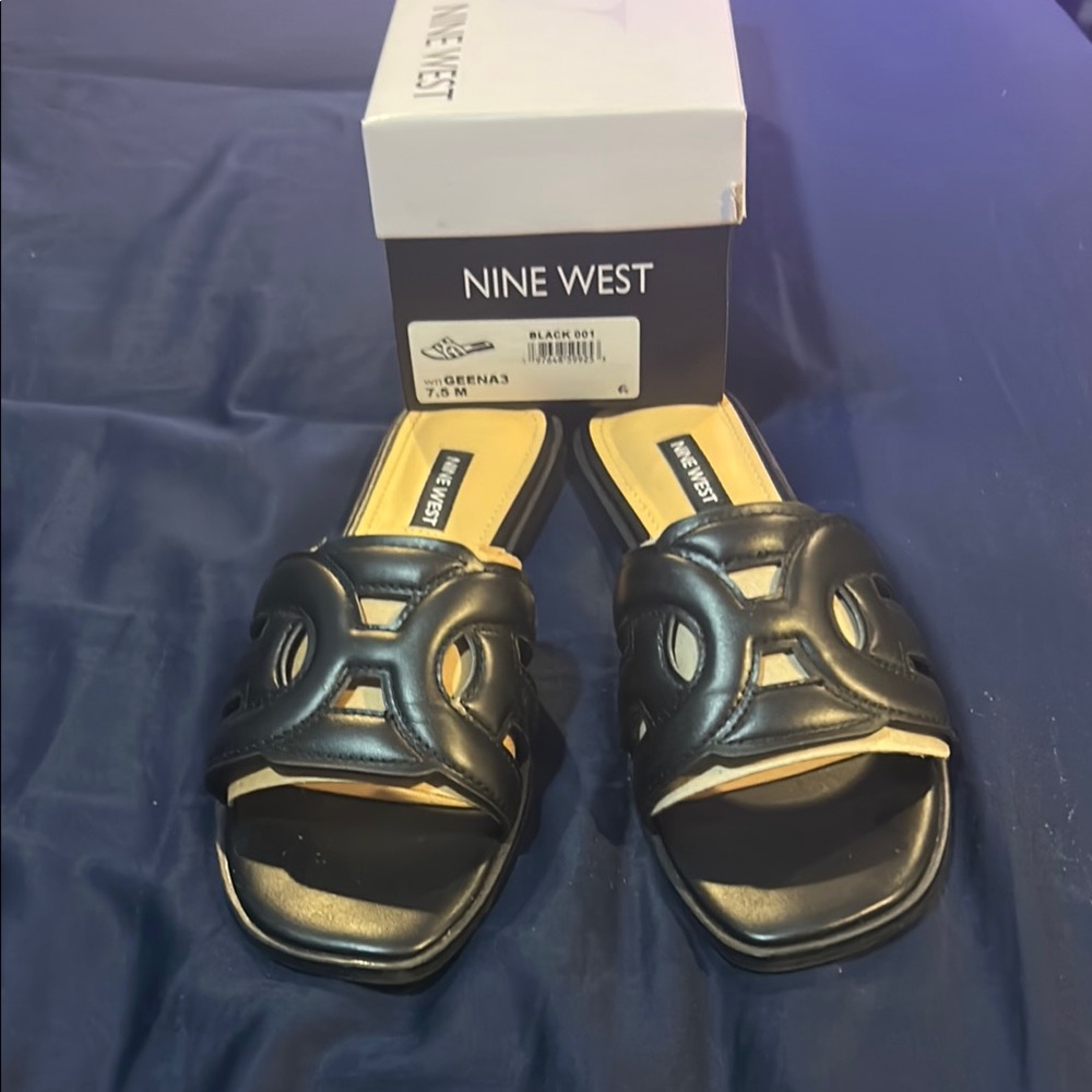 Nine West Black Slide Sandals
